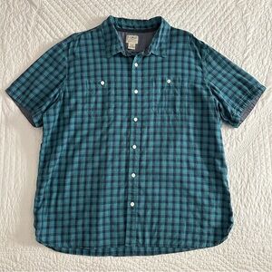 LL Bean Men's Blue Plaid Short Sleeve Shirt Button Down XXL Slightly Fitted